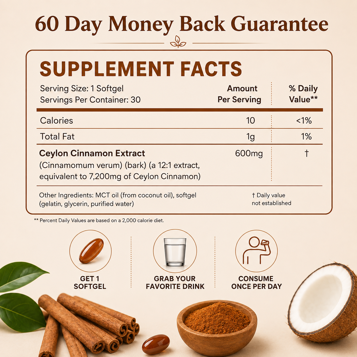Nurtura Ceylon Cinnamon 7200mg Equivalent with MCT Oil