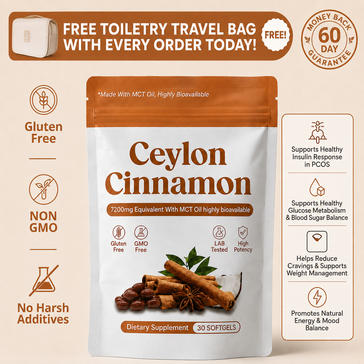 Nurtura Ceylon Cinnamon 7200mg Equivalent with MCT Oil