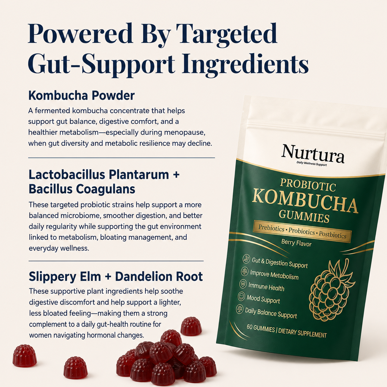 Nurtura Kombucha Probiotic Gummies