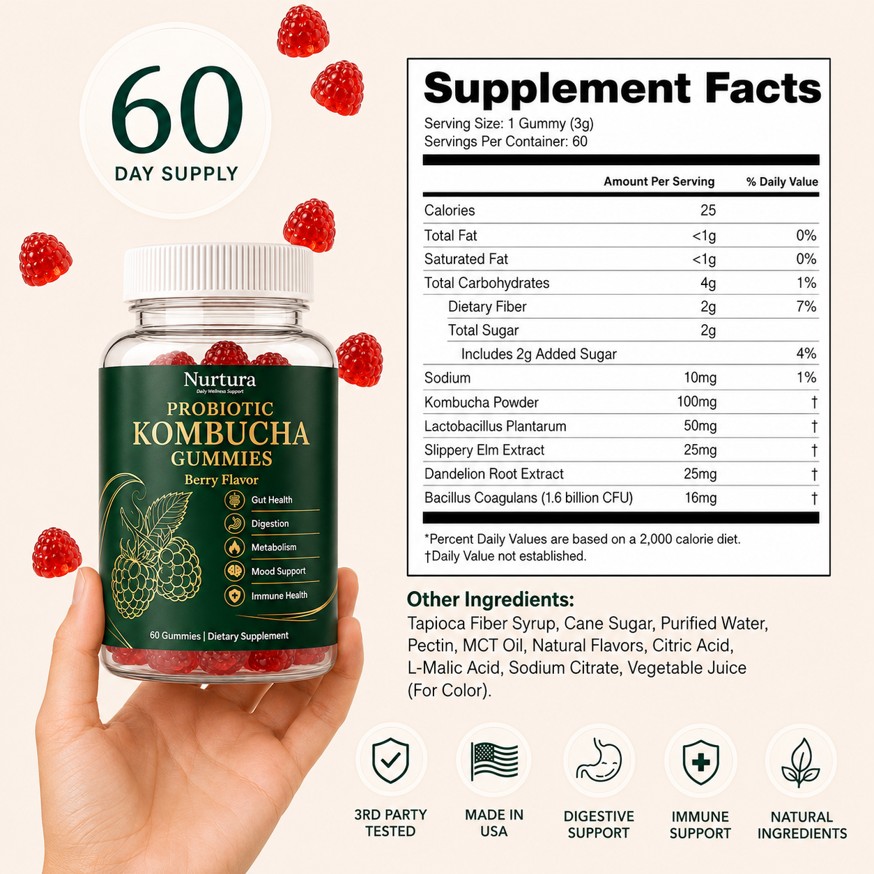 Nurtura Kombucha Probiotic (60) Gummies