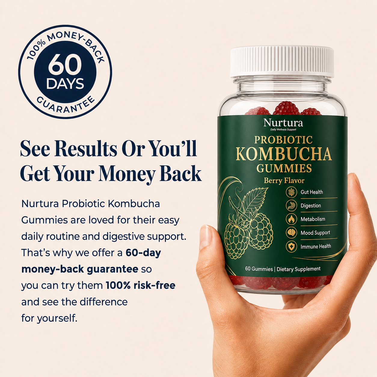 Nurtura Kombucha Probiotic (60) Gummies