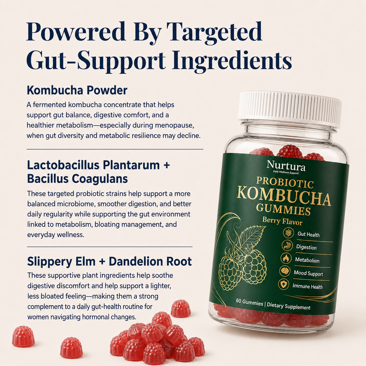 Nurtura Kombucha Probiotic (60) Gummies